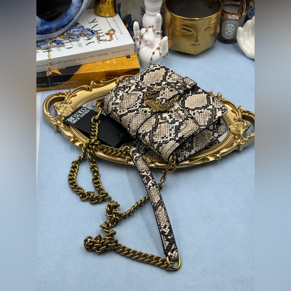🆕 VERSACE JEANS COUTURE 🧿 NWT Medium Snakeskin-Effect Crossbody Shoulder Bag - Picture 10 of 16
